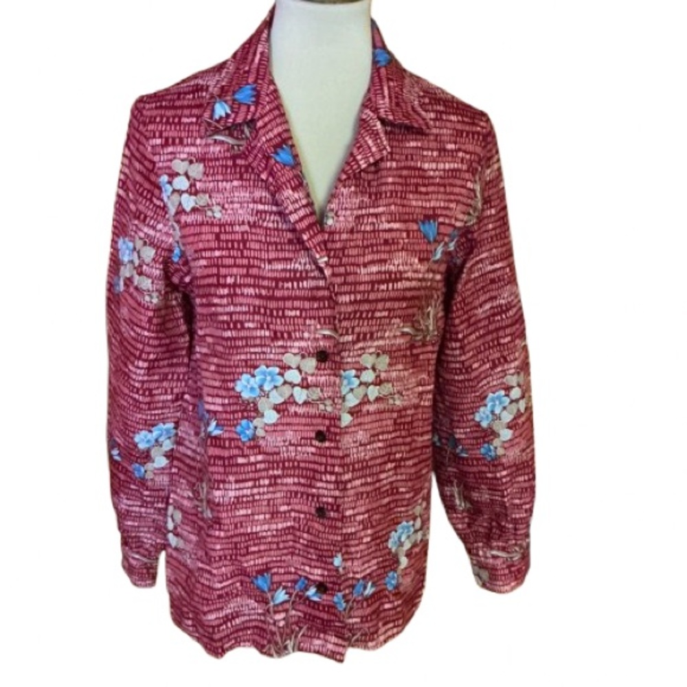 Vintage 70s red floral disco top